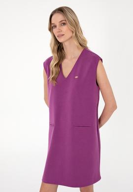 Kadın Menekşe Modal Karışımlı V Yaka Mini Boy Örme Elbise - 50300760012