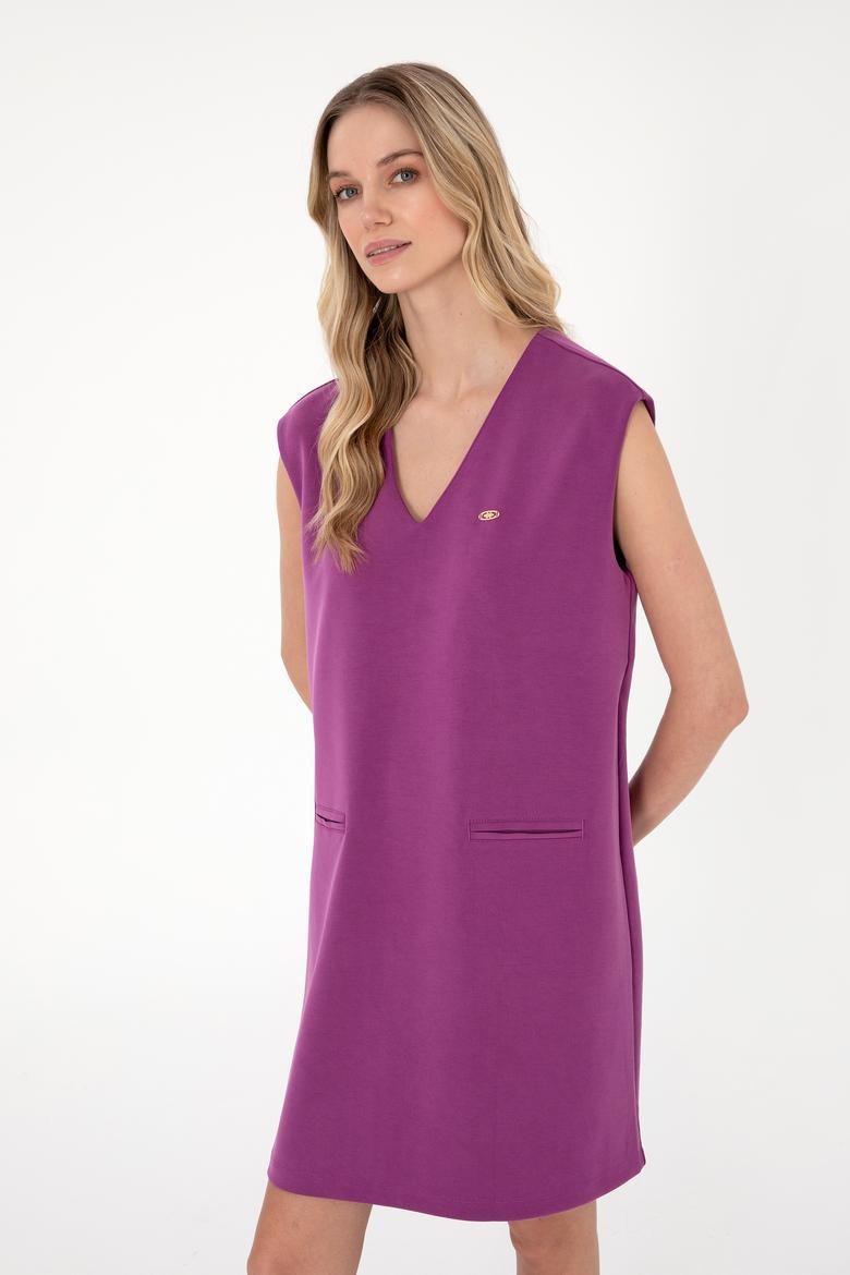 Kadın Menekşe Modal Karışımlı V Yaka Mini Boy Örme Elbise - 50300760012