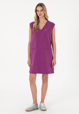 Kadın Menekşe Modal Karışımlı V Yaka Mini Boy Örme Elbise - 50300760012
