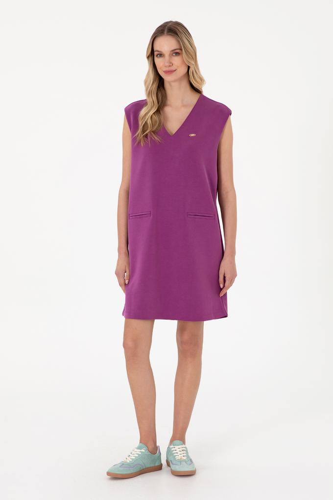 Kadın Menekşe Modal Karışımlı V Yaka Mini Boy Örme Elbise