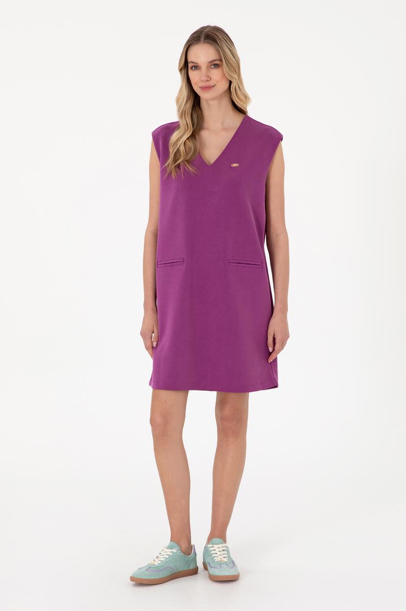 Kadın Menekşe Modal Karışımlı V Yaka Mini Boy Örme Elbise