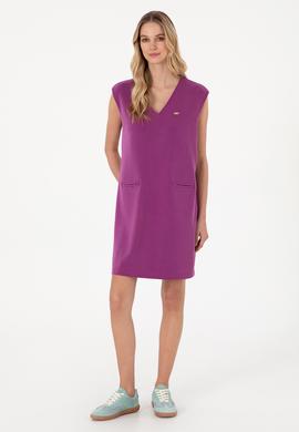 Kadın Menekşe Modal Karışımlı V Yaka Mini Boy Örme Elbise - 50300760012