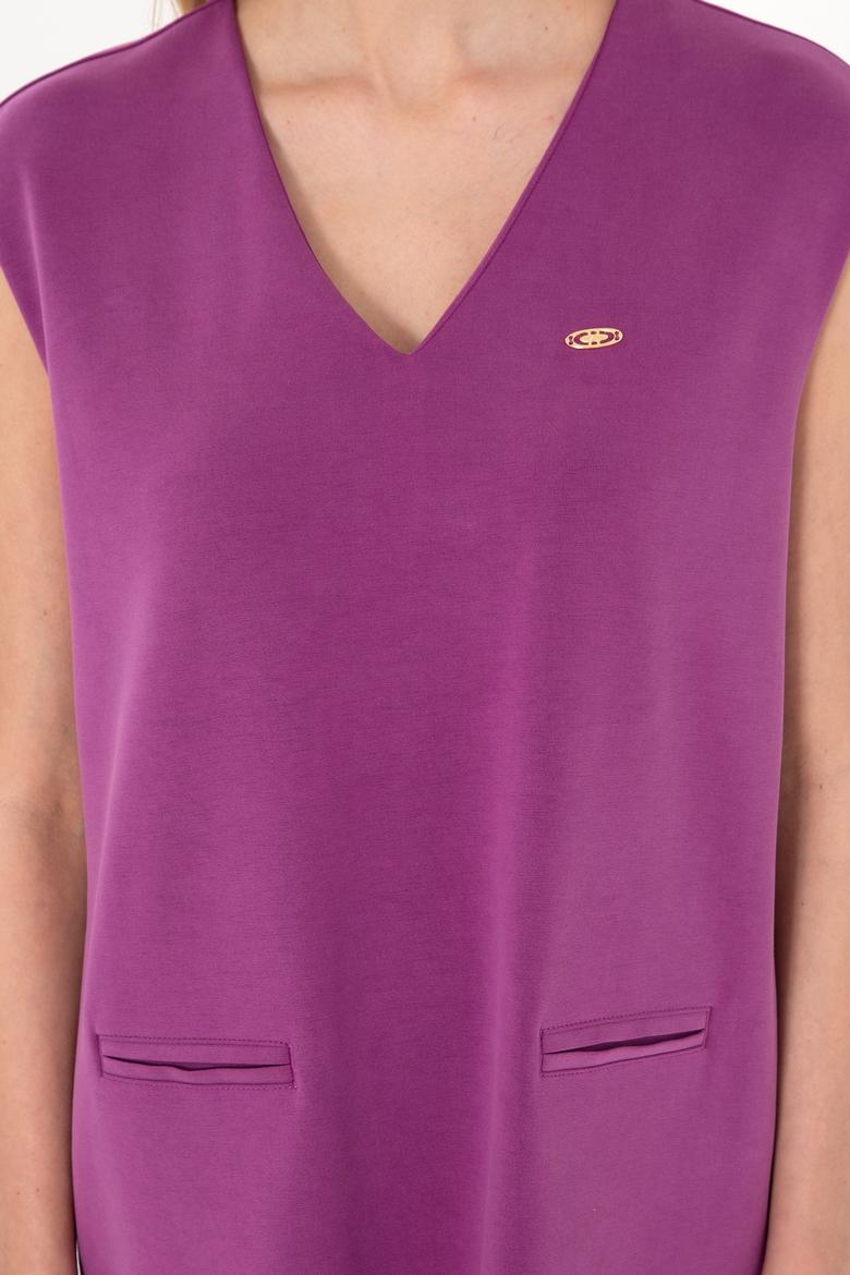 Kadın Menekşe Modal Karışımlı V Yaka Mini Boy Örme Elbise - 50300760012