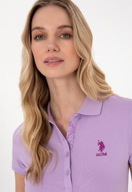 Kadın Lila Basic Polo Yaka Tişört - 50307689009