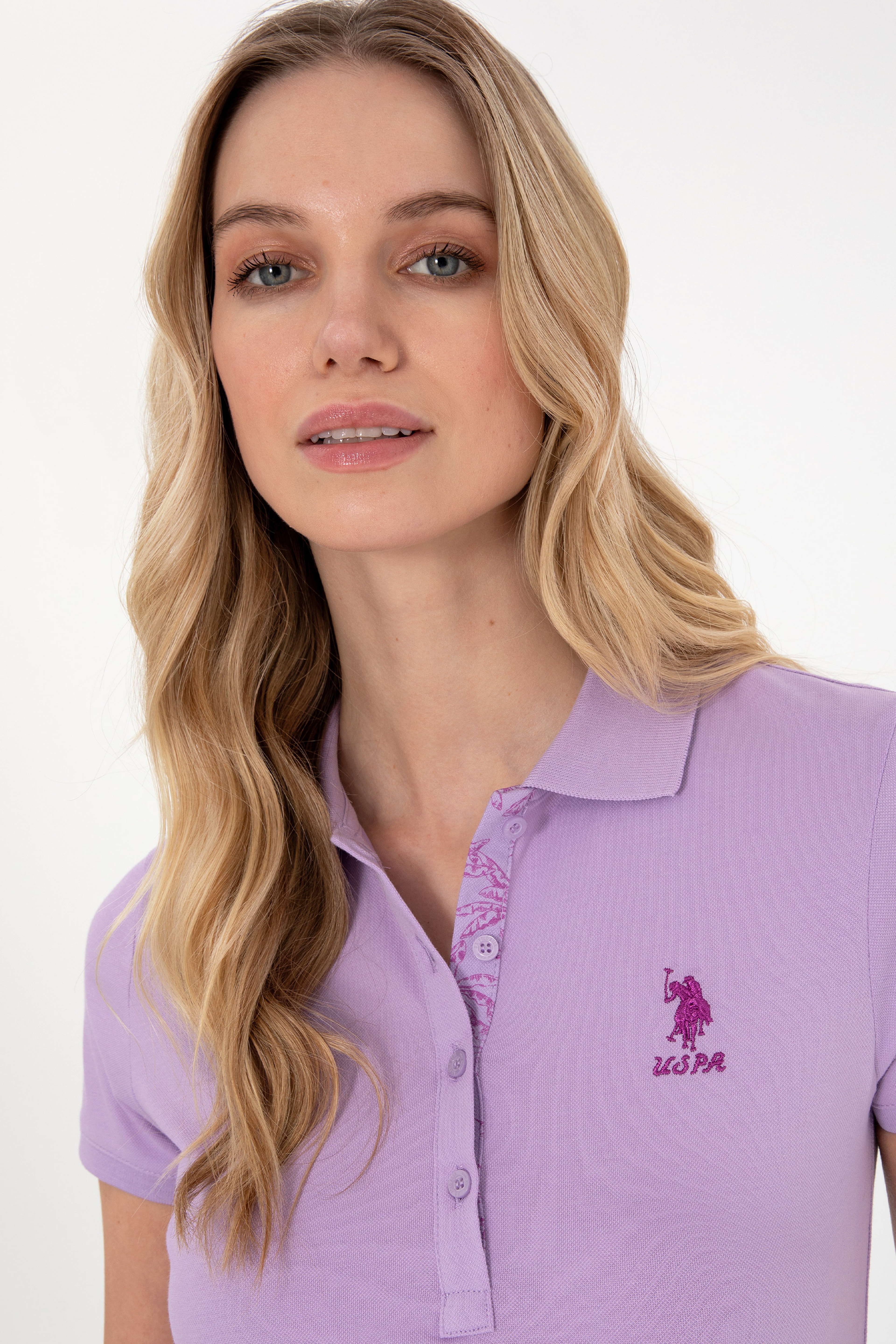 Kadın Lila Basic Polo Yaka Tişört - Image 2