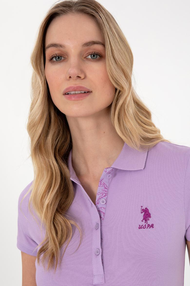 Kadın Lila Basic Polo Yaka Tişört - 50307689009