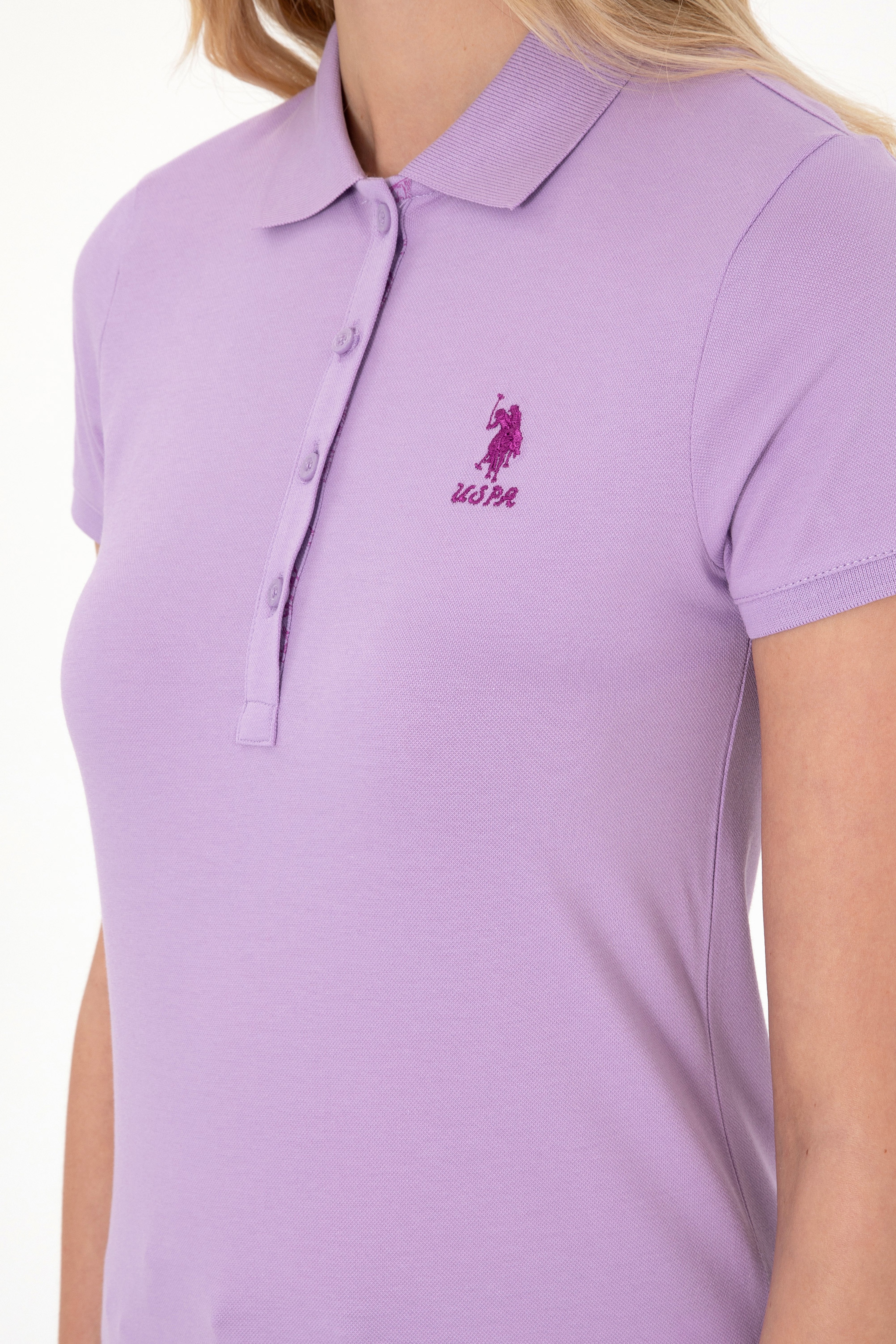 Kadın Lila Basic Polo Yaka Tişört - Image 7