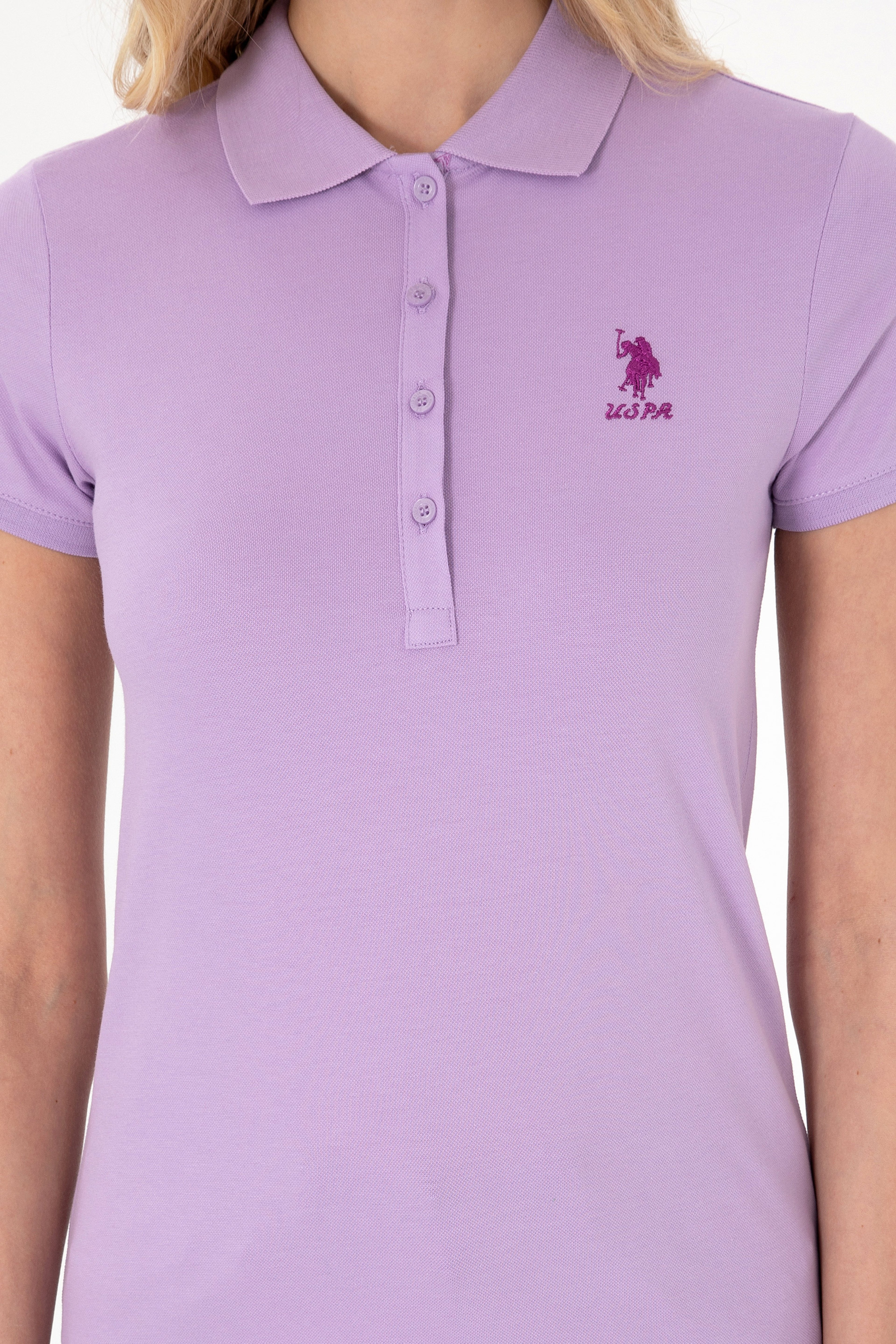 Kadın Lila Basic Polo Yaka Tişört
