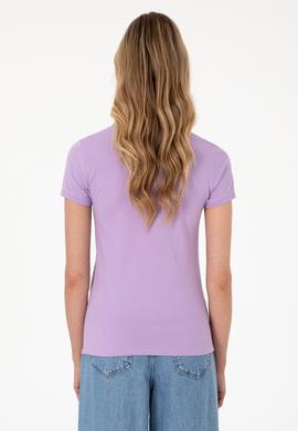 Kadın Lila Basic Polo Yaka Tişört - 50307689009