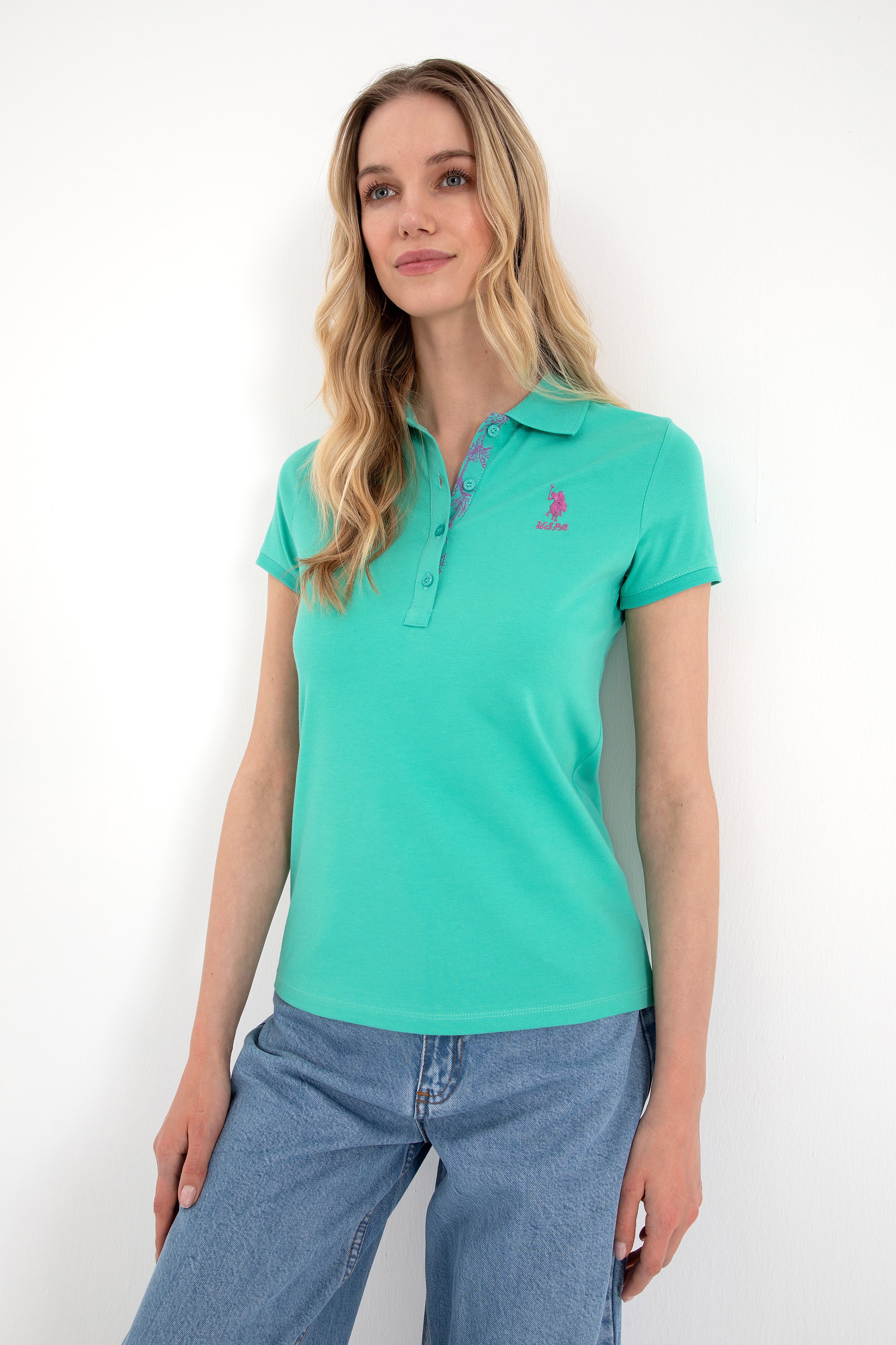 Kadın Mint Basic Polo Yaka Tişört