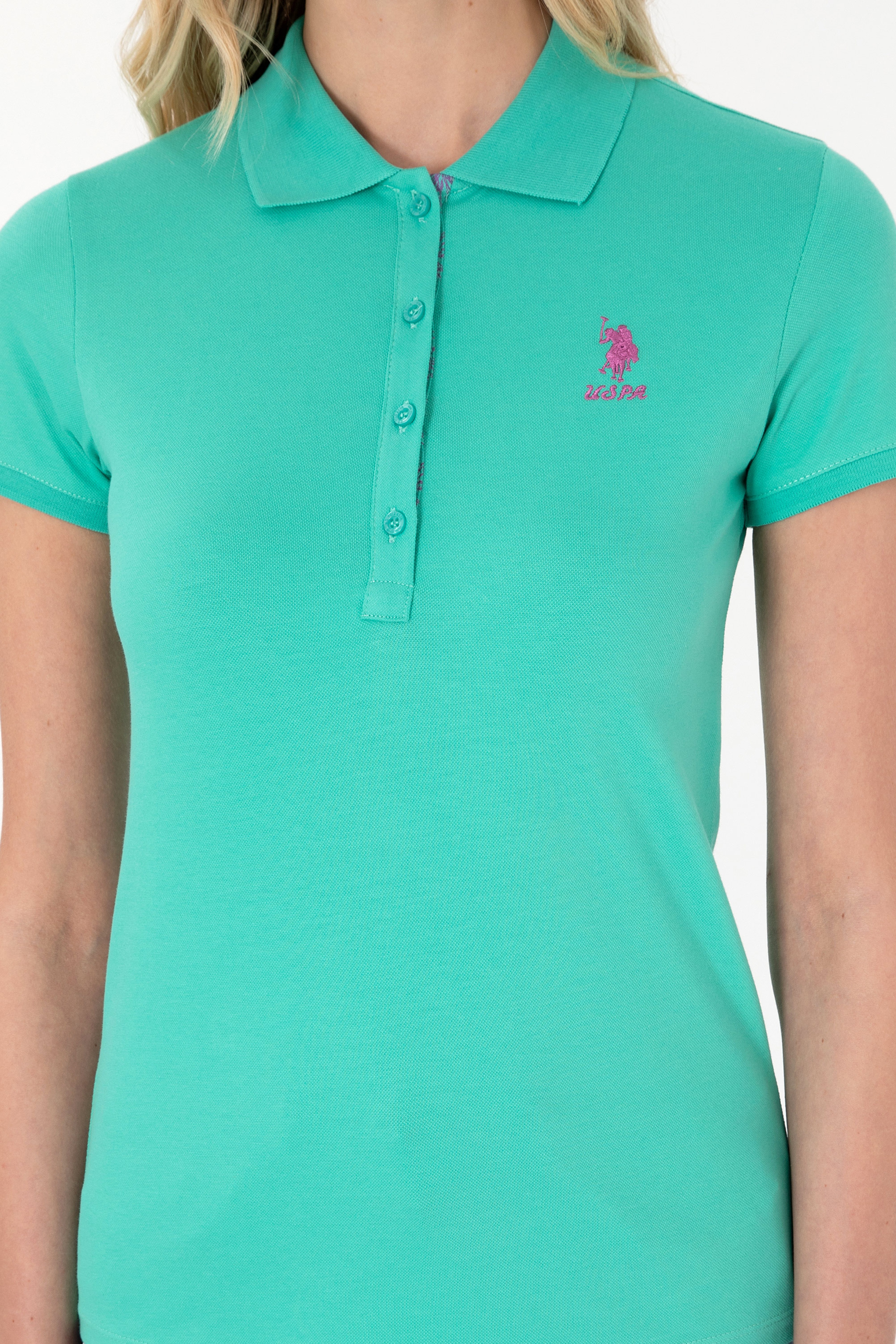 Kadın Mint Basic Polo Yaka Tişört - Image 6