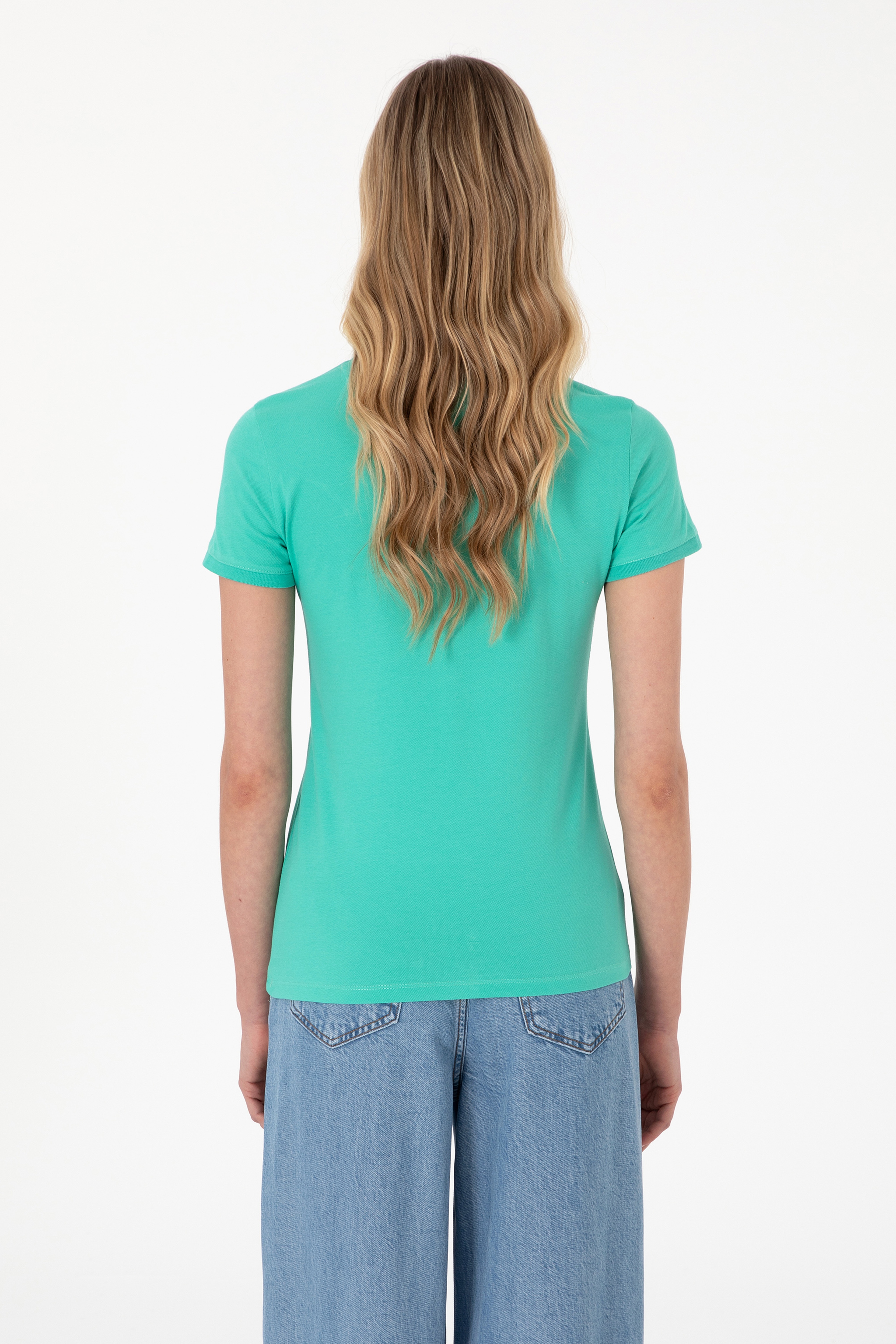 Kadın Mint Basic Polo Yaka Tişört - Image 5