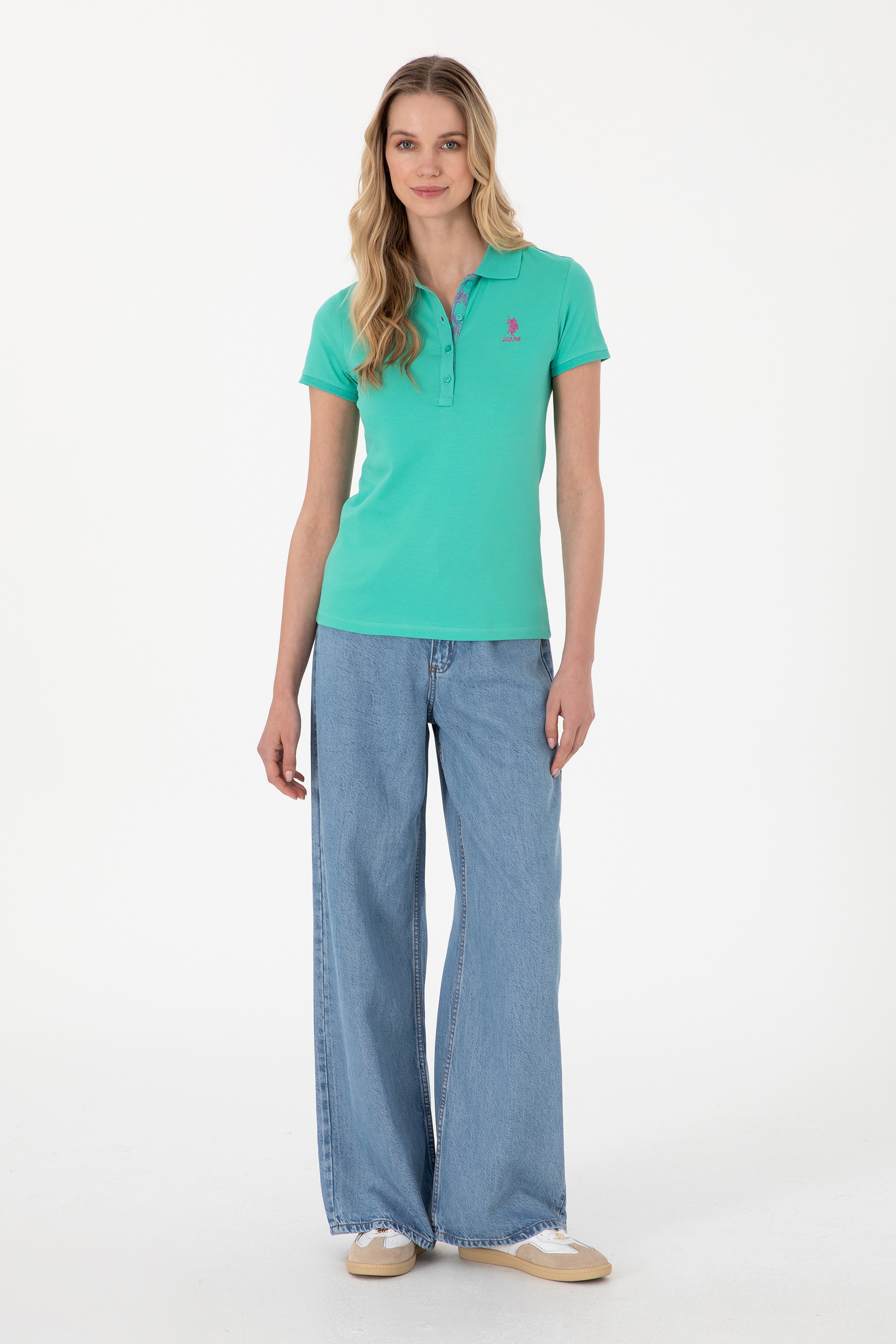 Kadın Mint Basic Polo Yaka Tişört - Image 4