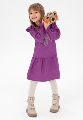 Kız Çocuk Menekşe Kalp İşlemeli Omuz Detaylı Dokuma Elbise - 50297433006
