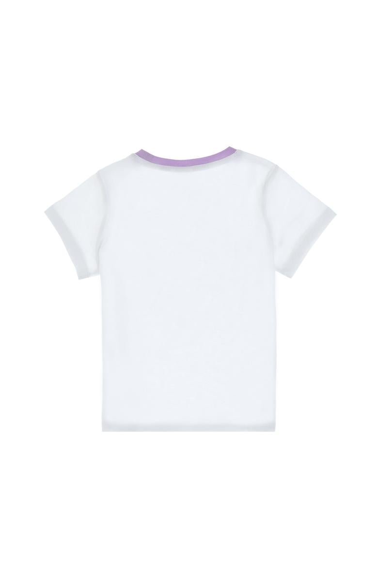 Kız Çocuk Beyaz Bisiklet Yaka Pamuk Çiçek Baskılı Tişört - 50306170010