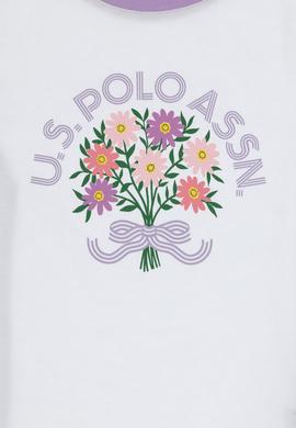 Kız Çocuk Beyaz Bisiklet Yaka Pamuk Çiçek Baskılı Tişört - 50306170010