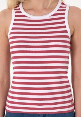 Kadın Vişne Çizgili Kolsuz Bisiklet Yaka Tişört - 50305900030