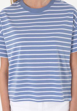Kadın Koyu Mavi Çizgili Bisiklet Yaka Tişört - 50305911034