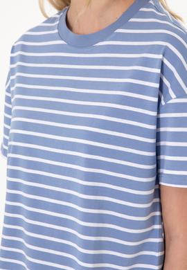 Kadın Koyu Mavi Çizgili Bisiklet Yaka Tişört - 50305911034