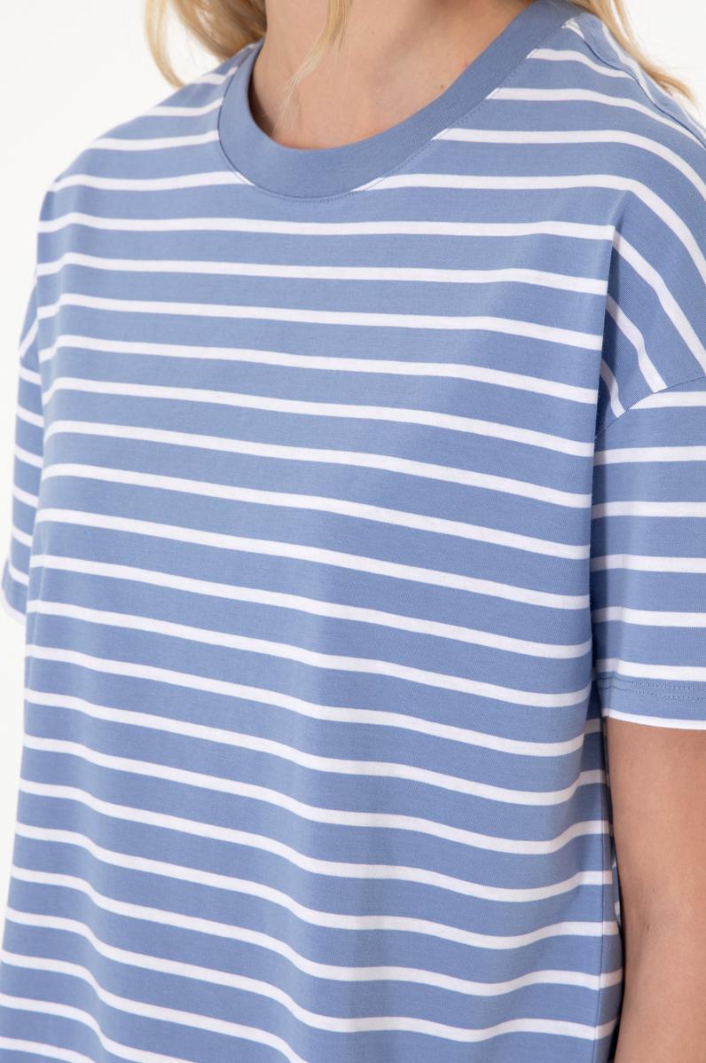 Kadın Koyu Mavi Çizgili Bisiklet Yaka Tişört