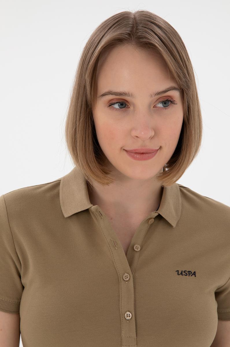 Kadın Haki Basic Polo Yaka Tişört