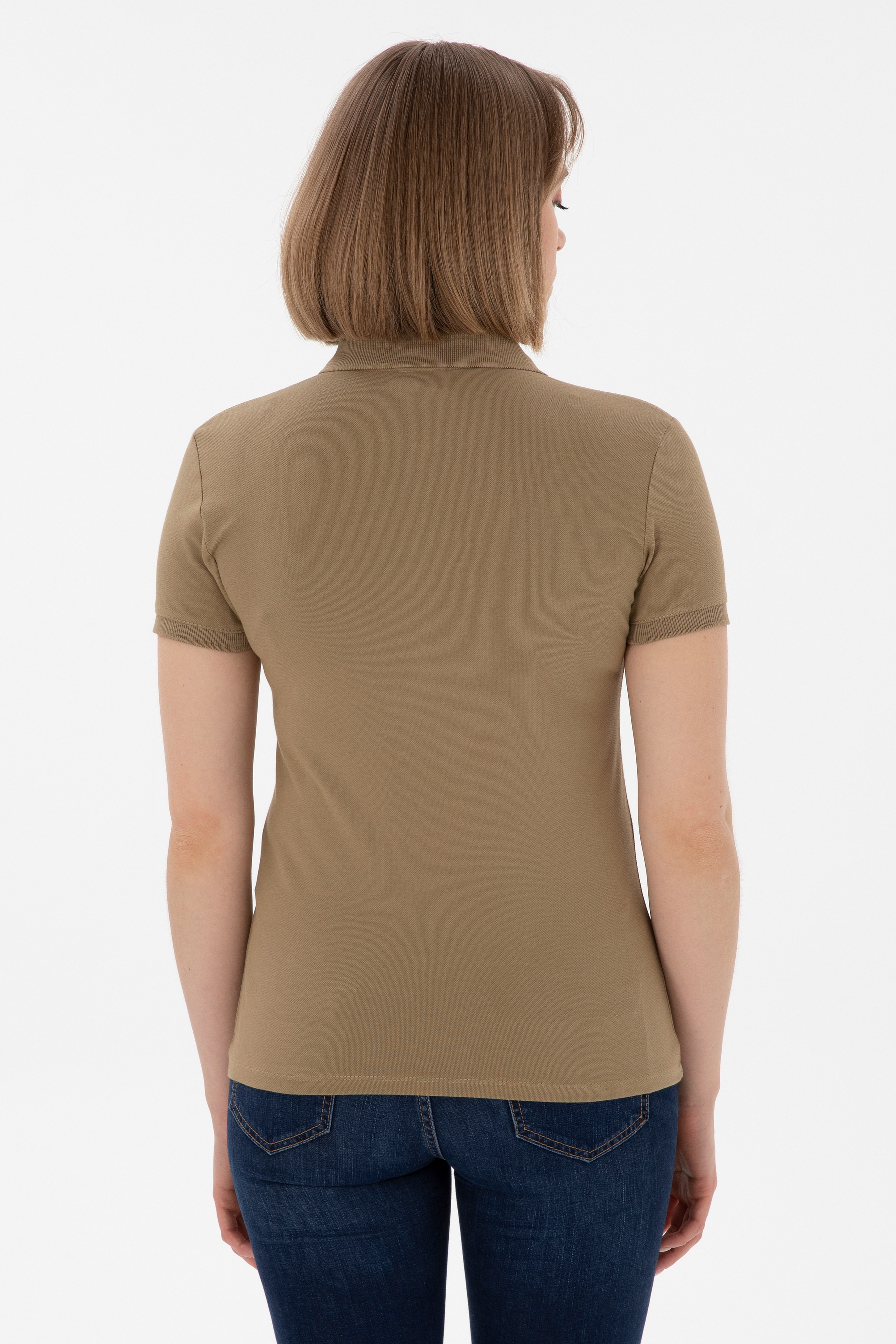 Kadın Haki Basic Polo Yaka Tişört - Image 5