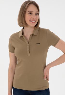 Kadın Haki Basic Polo Yaka Tişört - 50305764177