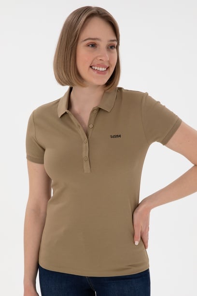 Kadın Haki Basic Polo Yaka Tişört