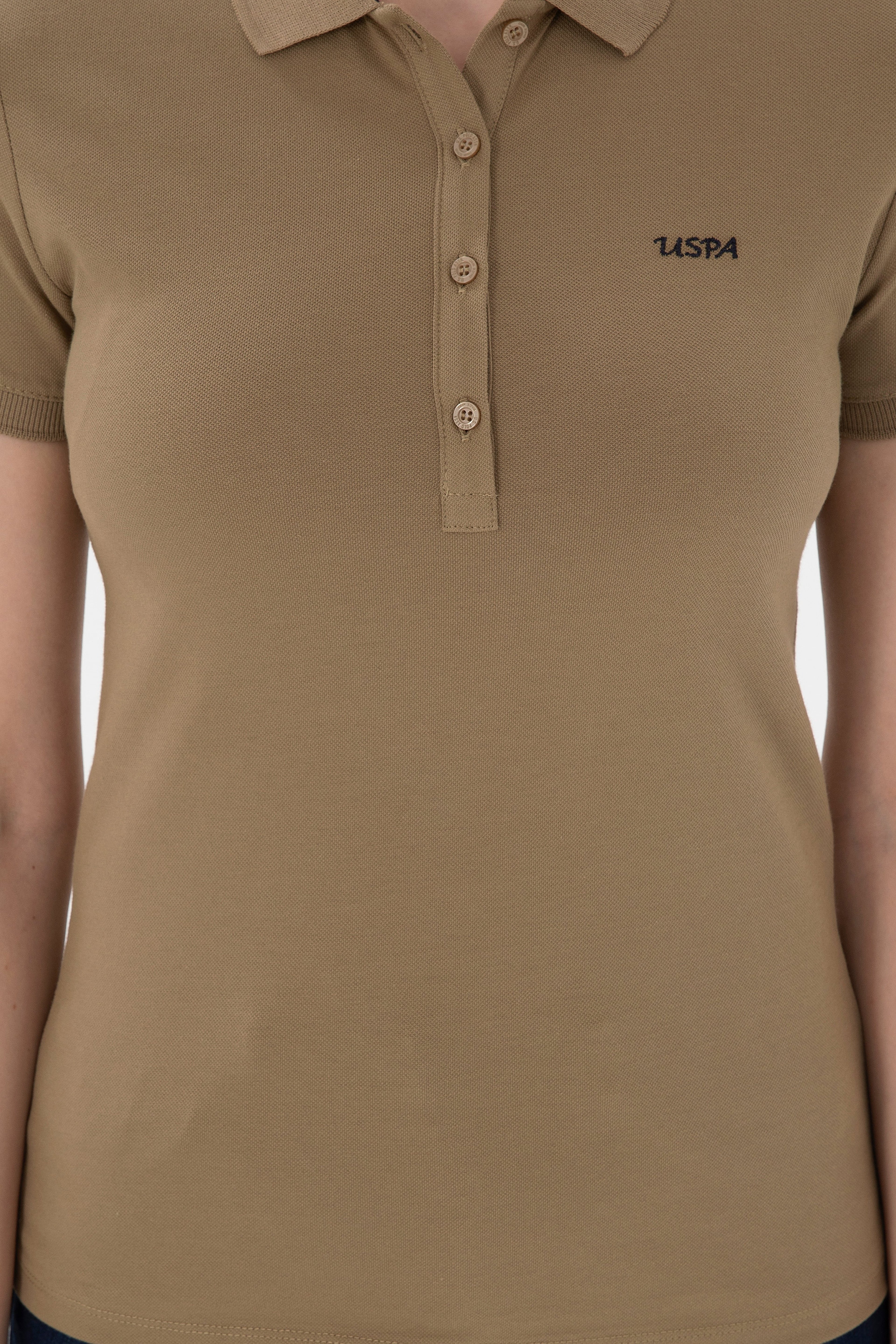 Kadın Haki Basic Polo Yaka Tişört - Image 6