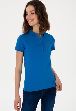 Kadın Kobalt Mavi Basic Polo Yaka Tişört - 50305764196