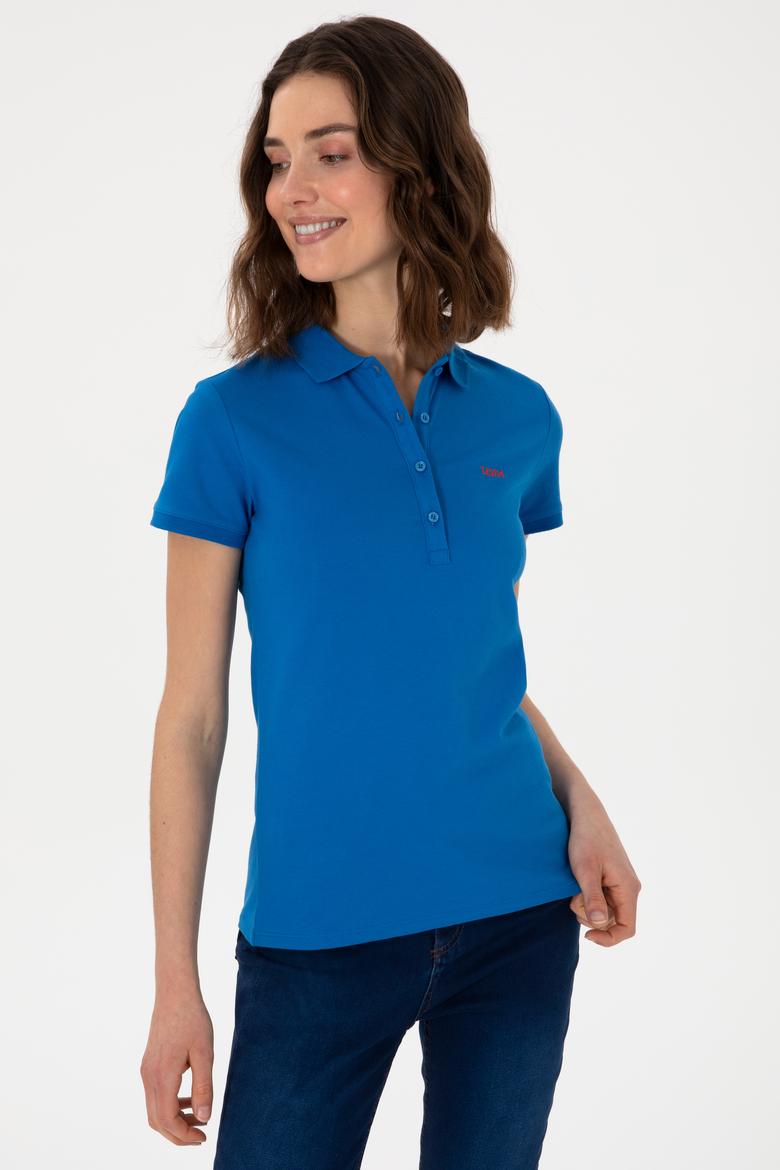 Kadın Kobalt Mavi Basic Polo Yaka Tişört - 50305764196