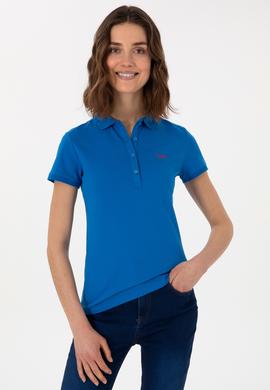 Kadın Kobalt Mavi Basic Polo Yaka Tişört - 50305764196