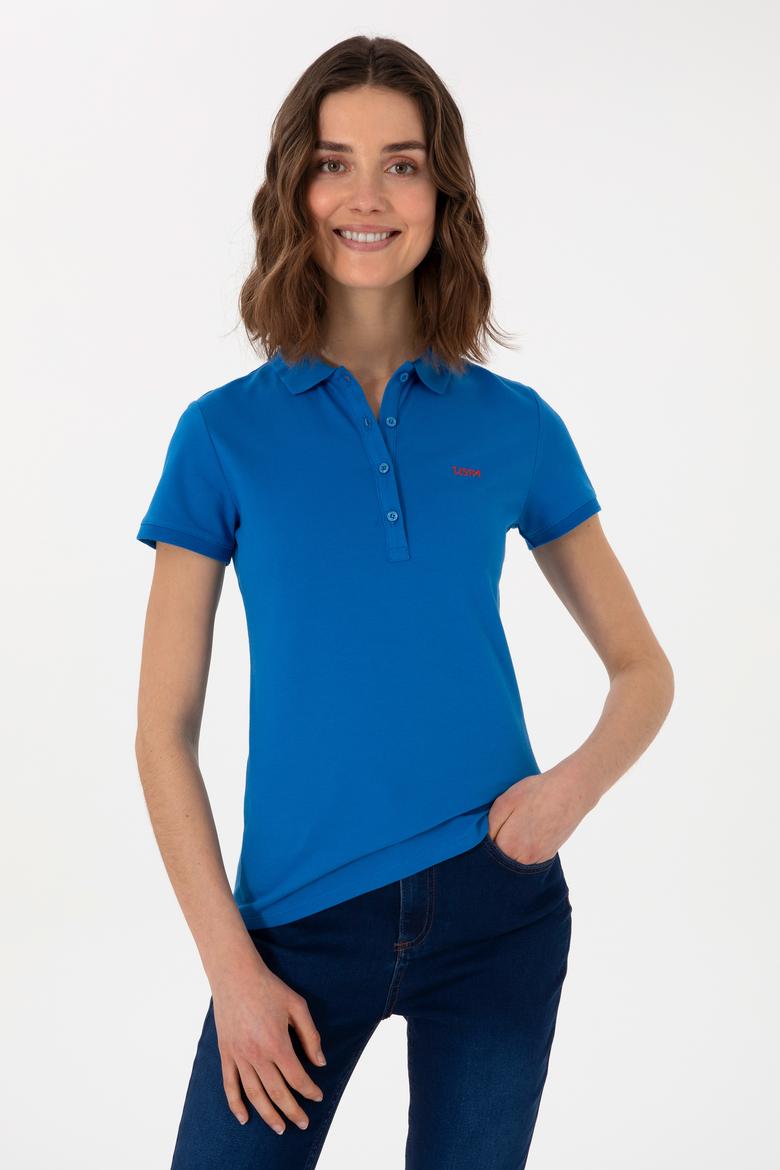 Kadın Kobalt Mavi Basic Polo Yaka Tişört