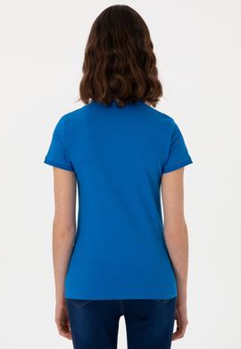 Kadın Kobalt Mavi Basic Polo Yaka Tişört - 50305764196