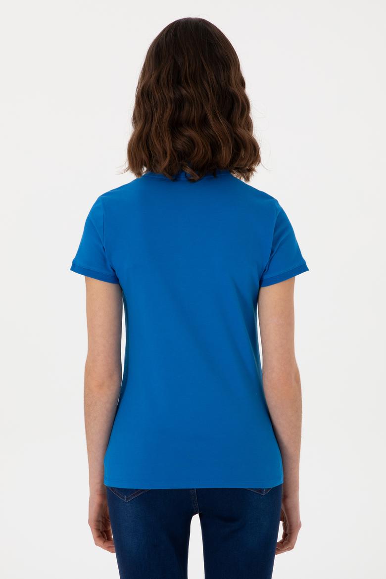 Kadın Kobalt Mavi Basic Polo Yaka Tişört - 50305764196