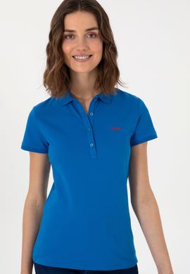 Kadın Kobalt Mavi Basic Polo Yaka Tişört - 50305764196