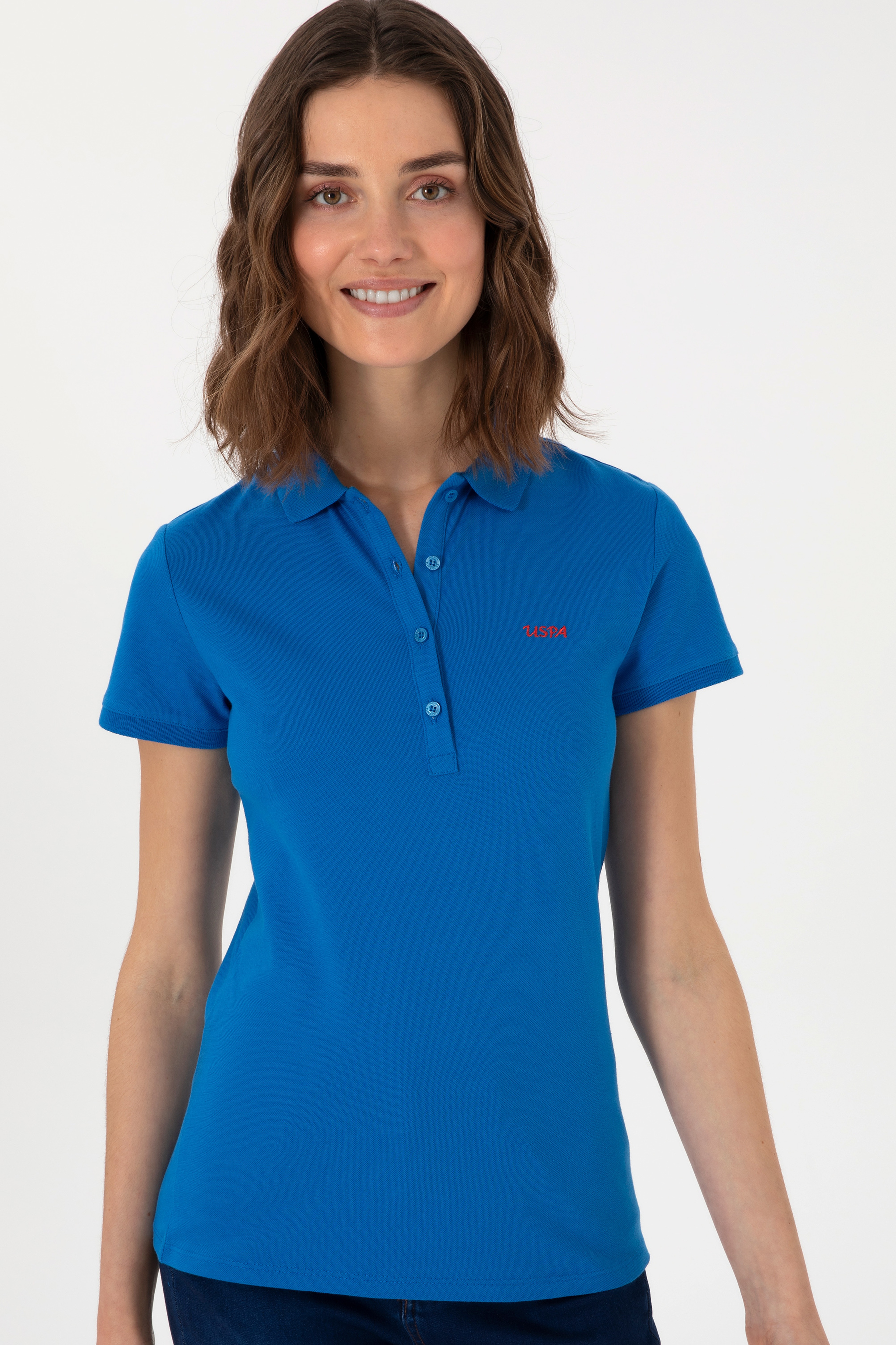 Kadın Kobalt Mavi Basic Polo Yaka Tişört