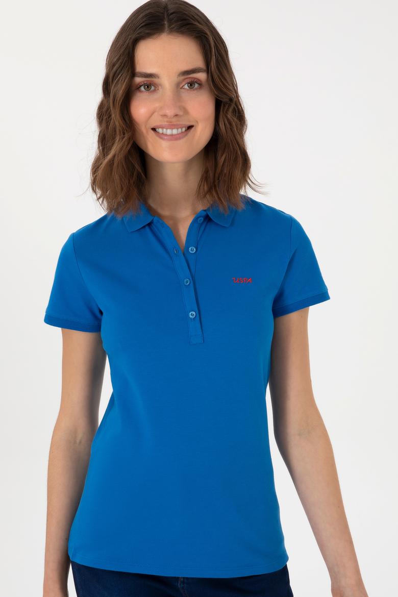 Kadın Kobalt Mavi Basic Polo Yaka Tişört - 50305764196