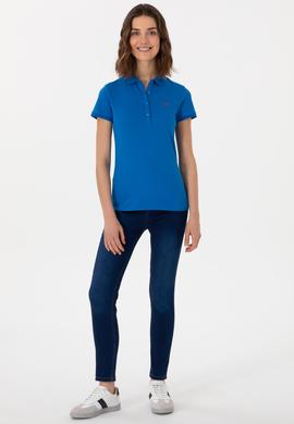 Kadın Kobalt Mavi Basic Polo Yaka Tişört - 50305764196