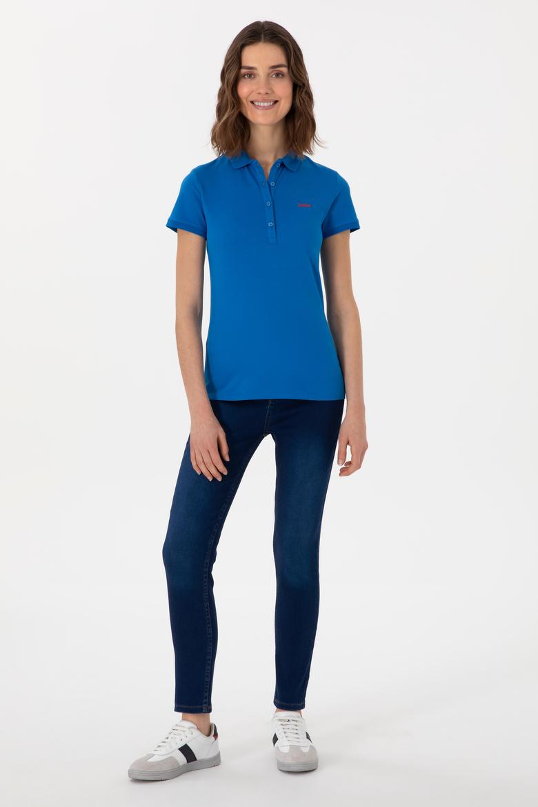 Kadın Kobalt Mavi Basic Polo Yaka Tişört - 50305764196