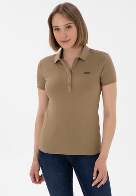 Kadın Haki Basic Polo Yaka Tişört - 50305764177