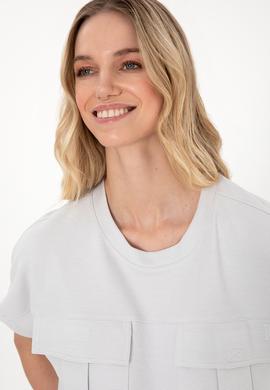 Kadın Açık Gri Bisiklet Yaka Tişört - 50300778004