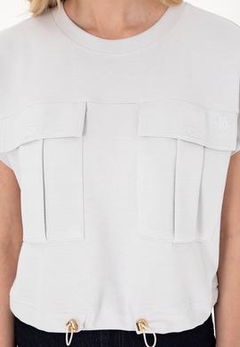 Kadın Açık Gri Bisiklet Yaka Tişört - 50300778004