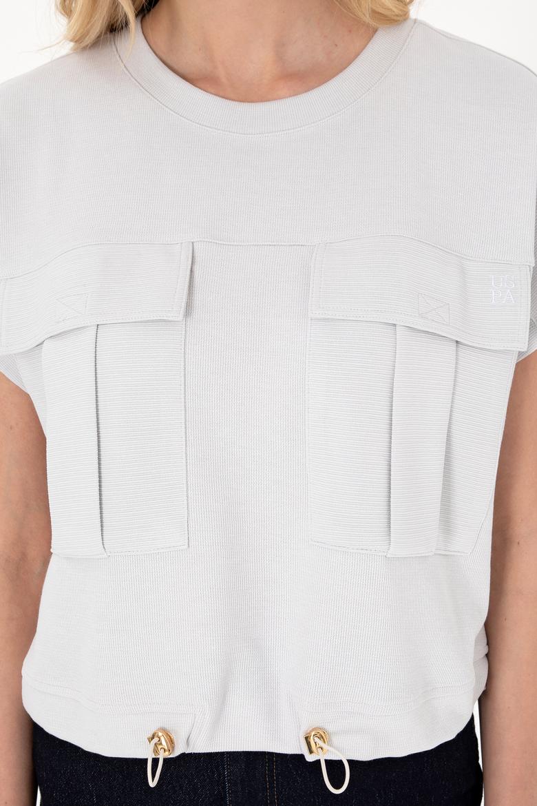 Kadın Açık Gri Bisiklet Yaka Tişört - 50300778004