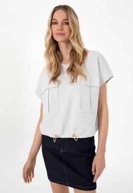 Kadın Açık Gri Bisiklet Yaka Tişört - 50300778004