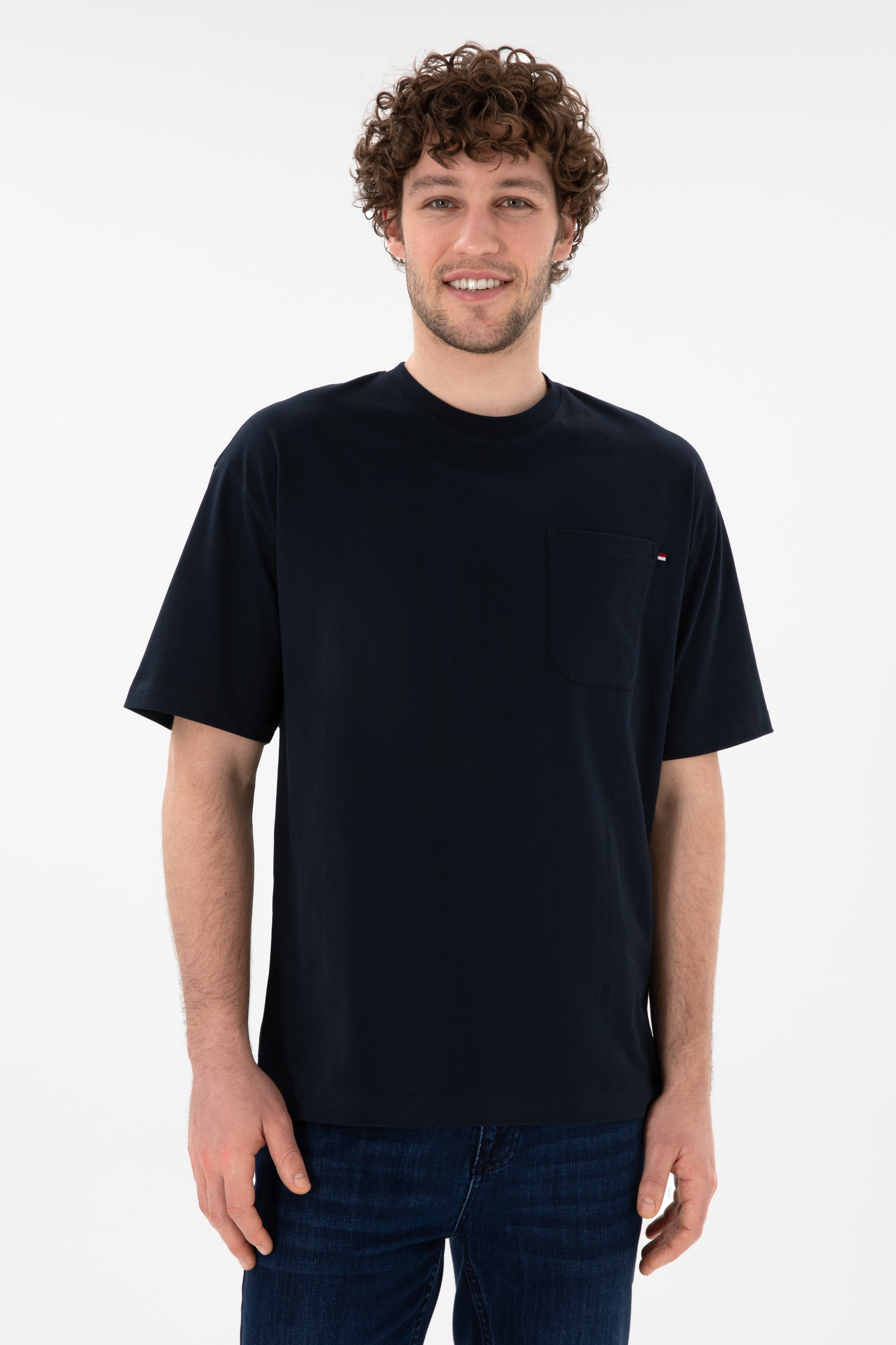 Erkek Comfort Fit Bisiklet Yaka Lacivert Tişört - Image 2