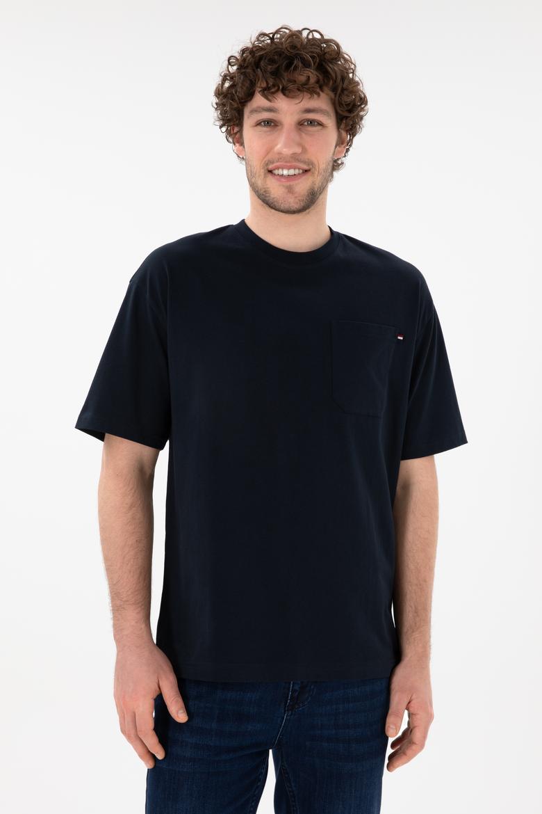 Erkek Comfort Fit Bisiklet Yaka Lacivert Tişört - 50305990016