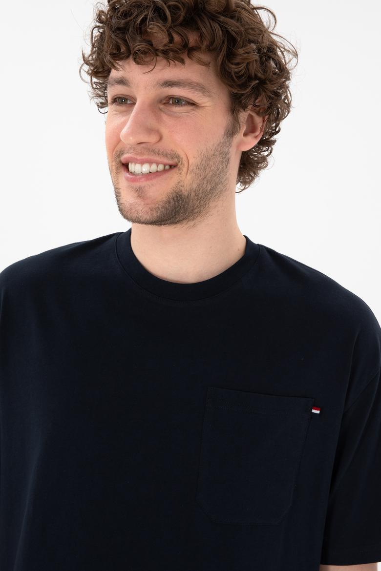 Erkek Comfort Fit Bisiklet Yaka Lacivert Tişört - 50305990016