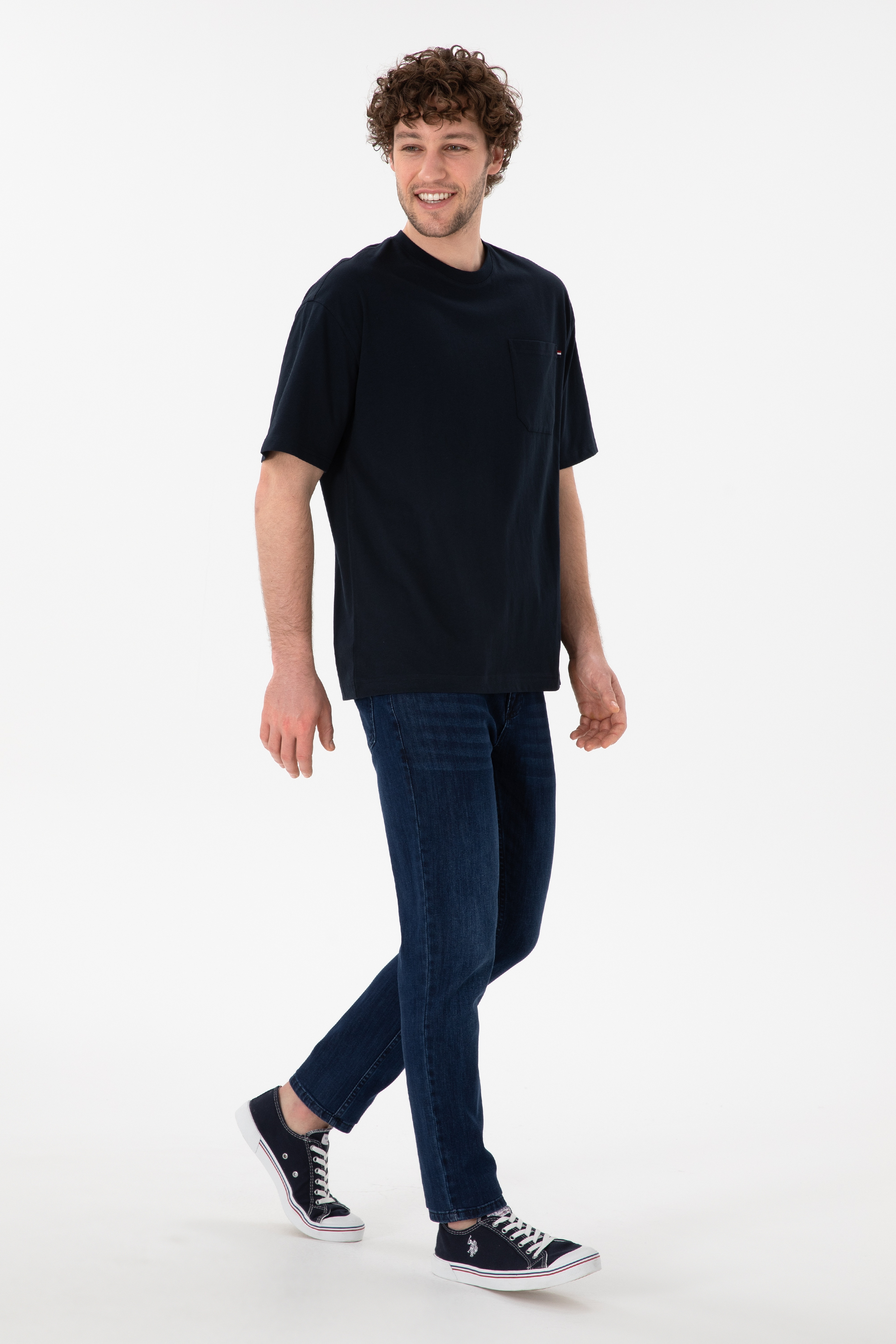Erkek Comfort Fit Bisiklet Yaka Lacivert Tişört