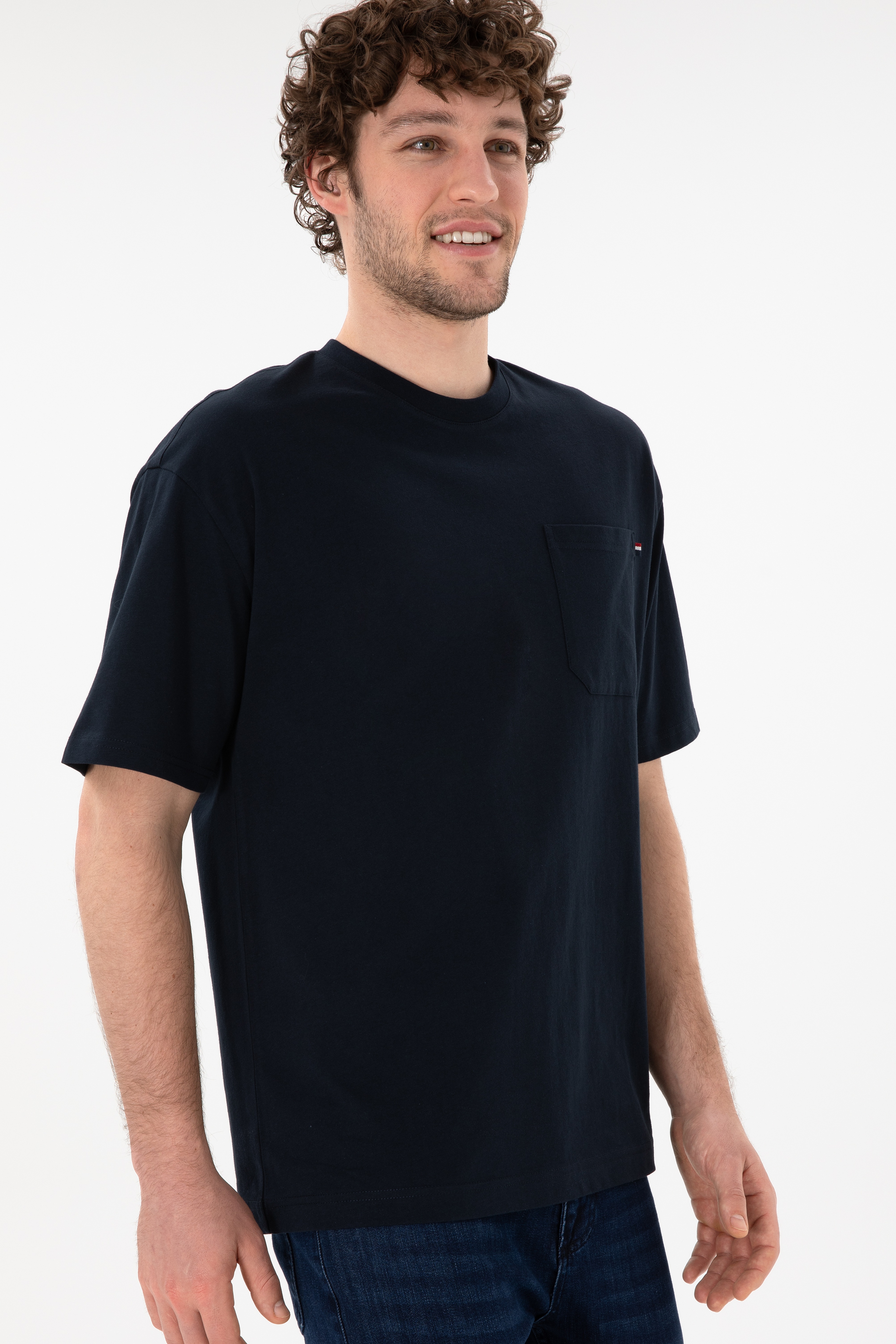 Erkek Comfort Fit Bisiklet Yaka Lacivert Tişört - Image 4